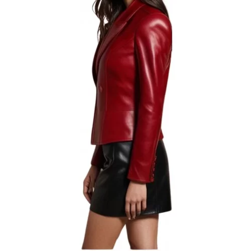 Veste courte cuir femme agneau plongé rouge modèle croisé modèle Astrice