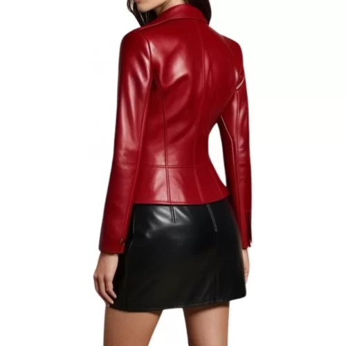 Veste courte cuir femme agneau plongé rouge modèle croisé modèle Astrice