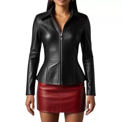 Veste cuir femme fermeture par zip en agneau noir modèle Shady