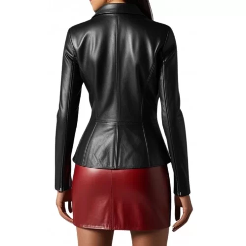 Veste cuir femme fermeture par zip en agneau noir modèle Shady