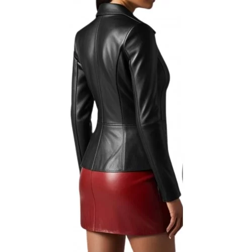 Veste cuir femme fermeture par zip en agneau noir modèle Shady