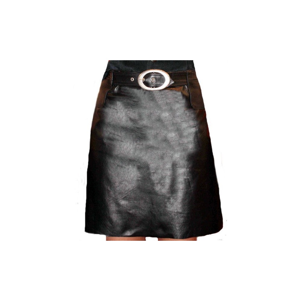 Jupe agneau cuir style évasée avec boucle  modèle Oceane