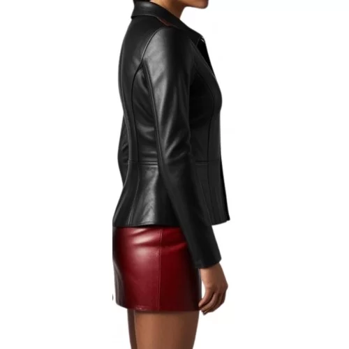 Veste cuir femme fermeture par zip en agneau noir modèle Shady