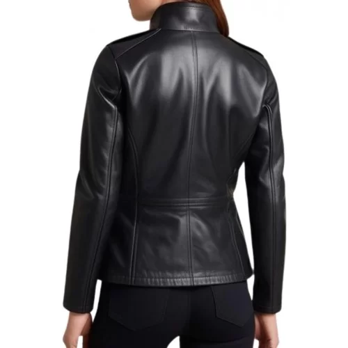 Veste cuir femme avec zip en agneau noir modèle Trinita