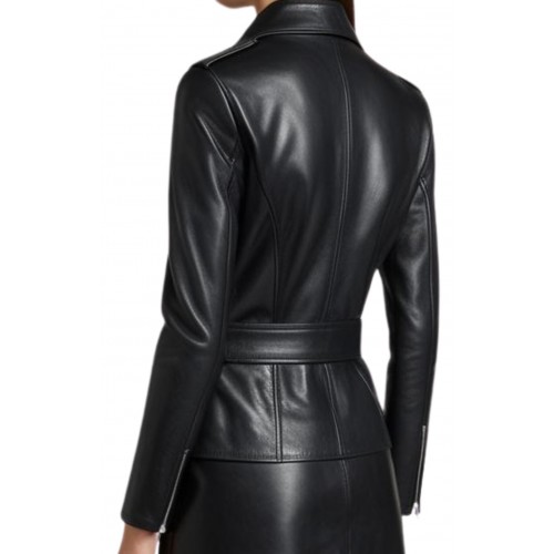 Veste type perfecto en cuir d'agneau noir modèle Zibon