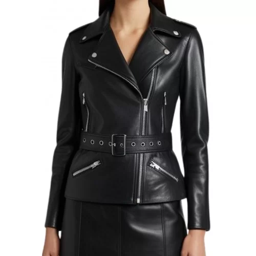 Veste type perfecto en cuir d'agneau noir modèle Zibon