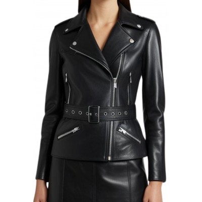 Veste type perfecto en cuir d'agneau noir modèle Zibon