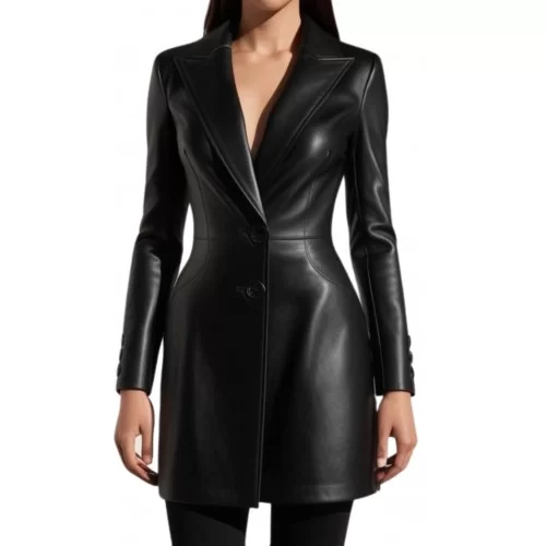 Blazer veste type redingote en cuir d'agneau noir modèle Irinale