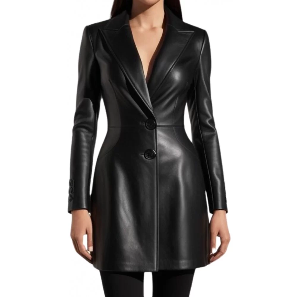 Blazer veste type redingote en cuir d'agneau noir modèle Irinale