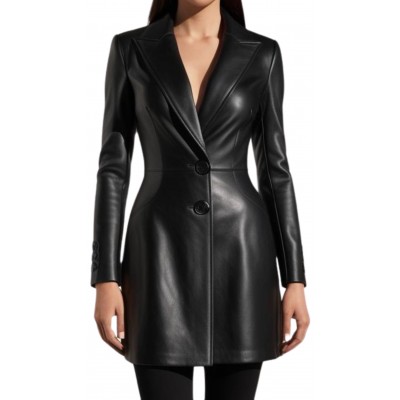 Blazer veste type redingote en cuir d'agneau noir modèle Irinale