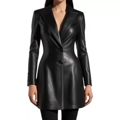 Blazer veste type redingote en cuir d'agneau noir modèle Irinale