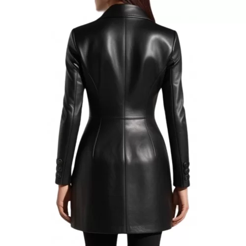 Blazer veste type redingote en cuir d'agneau noir modèle Irinale