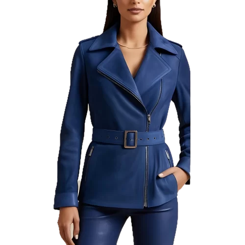 Veste type perfecto femme agneau velours bleu modèle Cyrilie