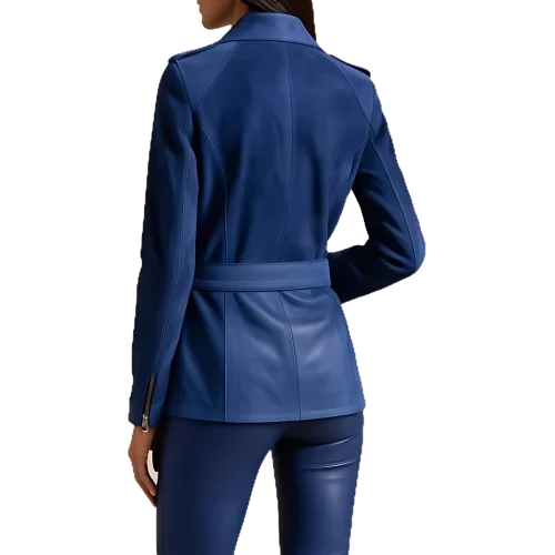 Veste type perfecto femme agneau velours bleu modèle Cyrilie