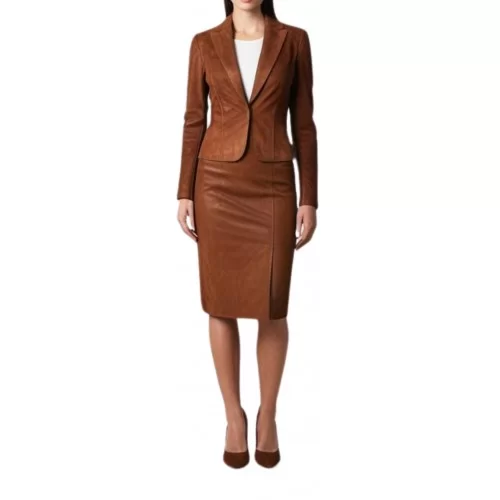 Veste blazer femme courte en agneau velours marron modèle Traicie