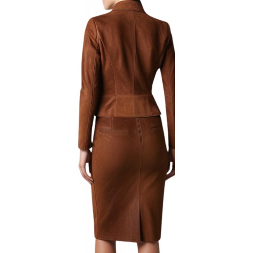 Veste blazer femme courte en agneau velours marron modèle Traicie