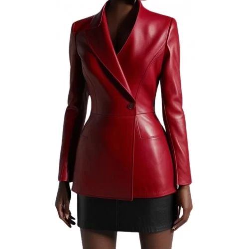 Blazer en cuir d'agneau croisè plongé rouge modèle Quilie