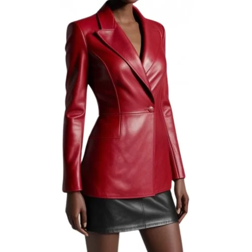Blazer en cuir d'agneau croisè plongé rouge modèle Quilie