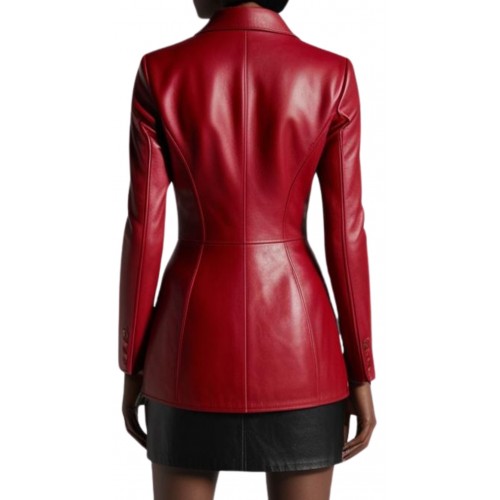 Blazer croisè femme en cuir d'agneau plongé rouge modèle Quilie