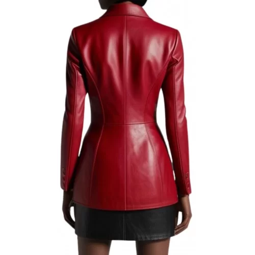 Blazer en cuir d'agneau croisè plongé rouge modèle Quilie