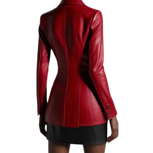 Blazer croisè femme en cuir d'agneau plongé rouge modèle Quilie