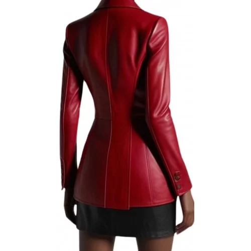 Blazer en cuir d'agneau croisè plongé rouge modèle Quilie