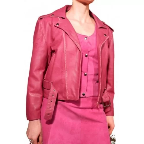 Blouson cuir femme perfecto court vachette sauvage couleur rose modèle Leonara