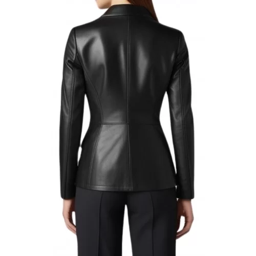 Veste blazer coupe croisèe en cuir femme en agneau noir modèle Pony