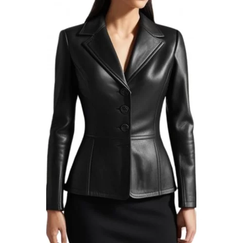 Blazer Veste cuir femme fermeture par boutons en agneau noir modèle Liorion