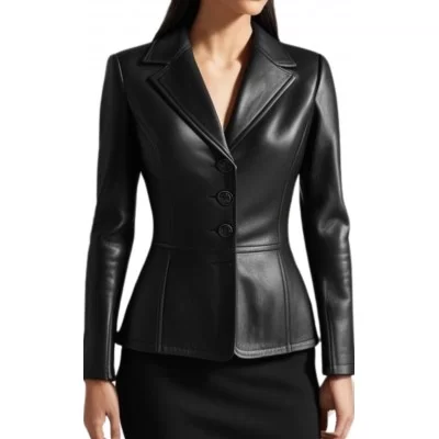 Blazer Veste cuir femme fermeture par boutons en agneau noir modèle Liorion