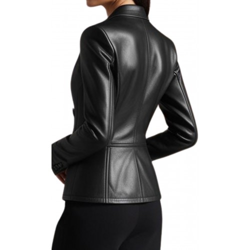 Blazer Veste cuir femme fermeture par boutons en agneau noir modèle Liorion