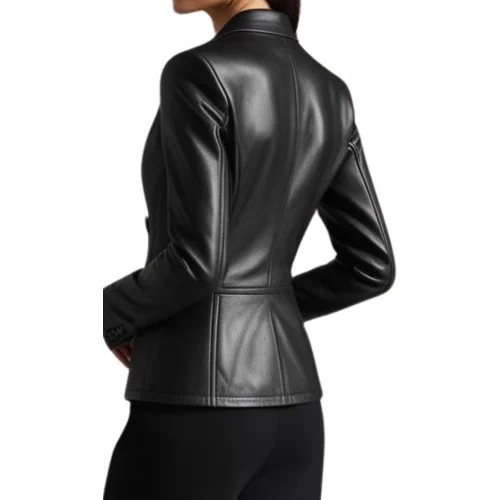 Blazer Veste cuir femme fermeture par boutons en agneau noir modèle Liorion