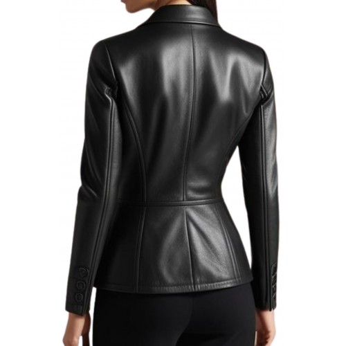 Blazer Veste cuir femme fermeture par boutons en agneau noir modèle Liorion