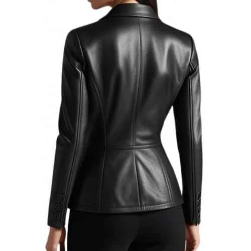 Blazer Veste cuir femme fermeture par boutons en agneau noir modèle Liorion