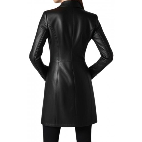 Veste redingote en cuir femme fermeture par boutons en agneau noir modèle Samyla