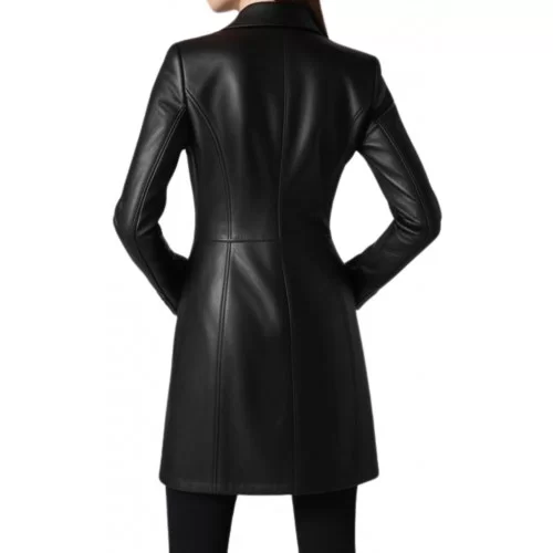 Veste redingote en cuir femme fermeture par boutons en agneau noir modèle Samyla