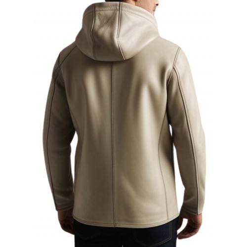 Blouson à capuche en cuir d'agneau couleur marron clair modèle Karlyn