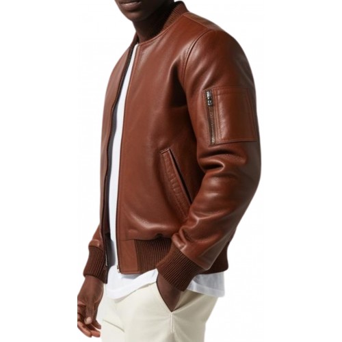 Blouson teedy en cuir d'agneau couleur marron modèle Spilte