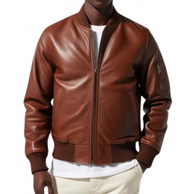 Blouson teedy en cuir d'agneau couleur marron modèle Spilte