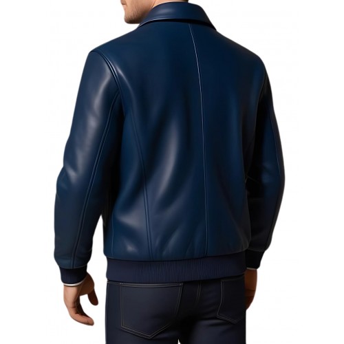 Blouson homme classique en cuir d'agneau bleu modèle Carlos