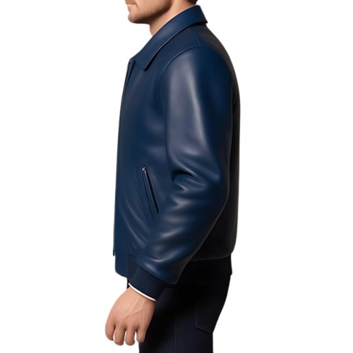 Blouson homme classique en cuir d'agneau bleu modèle Carlos