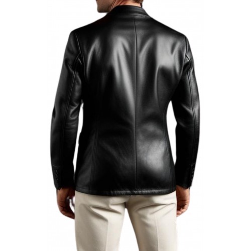 Blazer court croisè cuir d'agneau noir modèle Tao