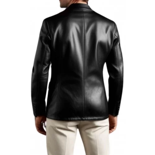 Blazer court croisè cuir d'agneau noir modèle Tao