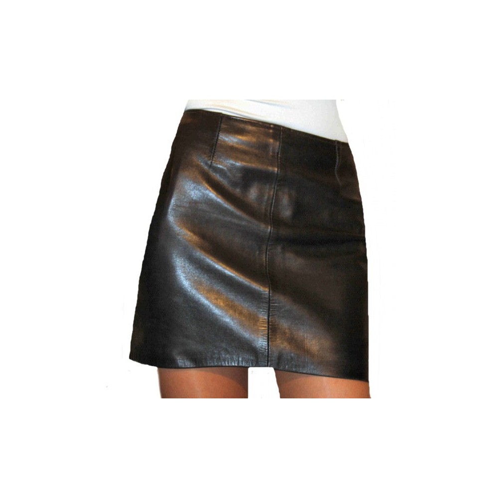 Jupe courte en cuir d'agneau plongé noir modèle Marina