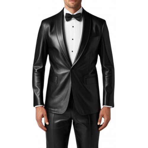 Blazer cuir homme col chale avec deux fentes au dos agneau modèle Thierry