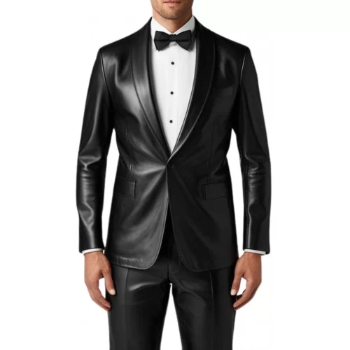 Blazer cuir homme col chale avec deux fentes au dos agneau modèle Thierry