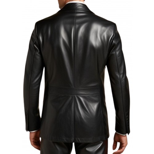 Blazer cuir homme col chale avec deux fentes au dos agneau modèle Thierry