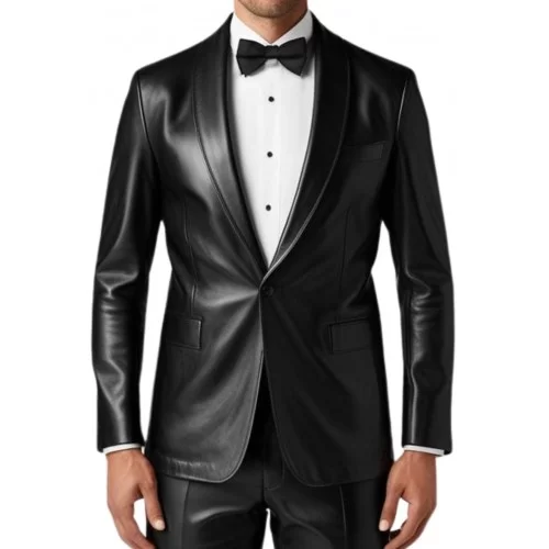 Blazer cuir homme col chale avec deux fentes au dos agneau modèle Thierry