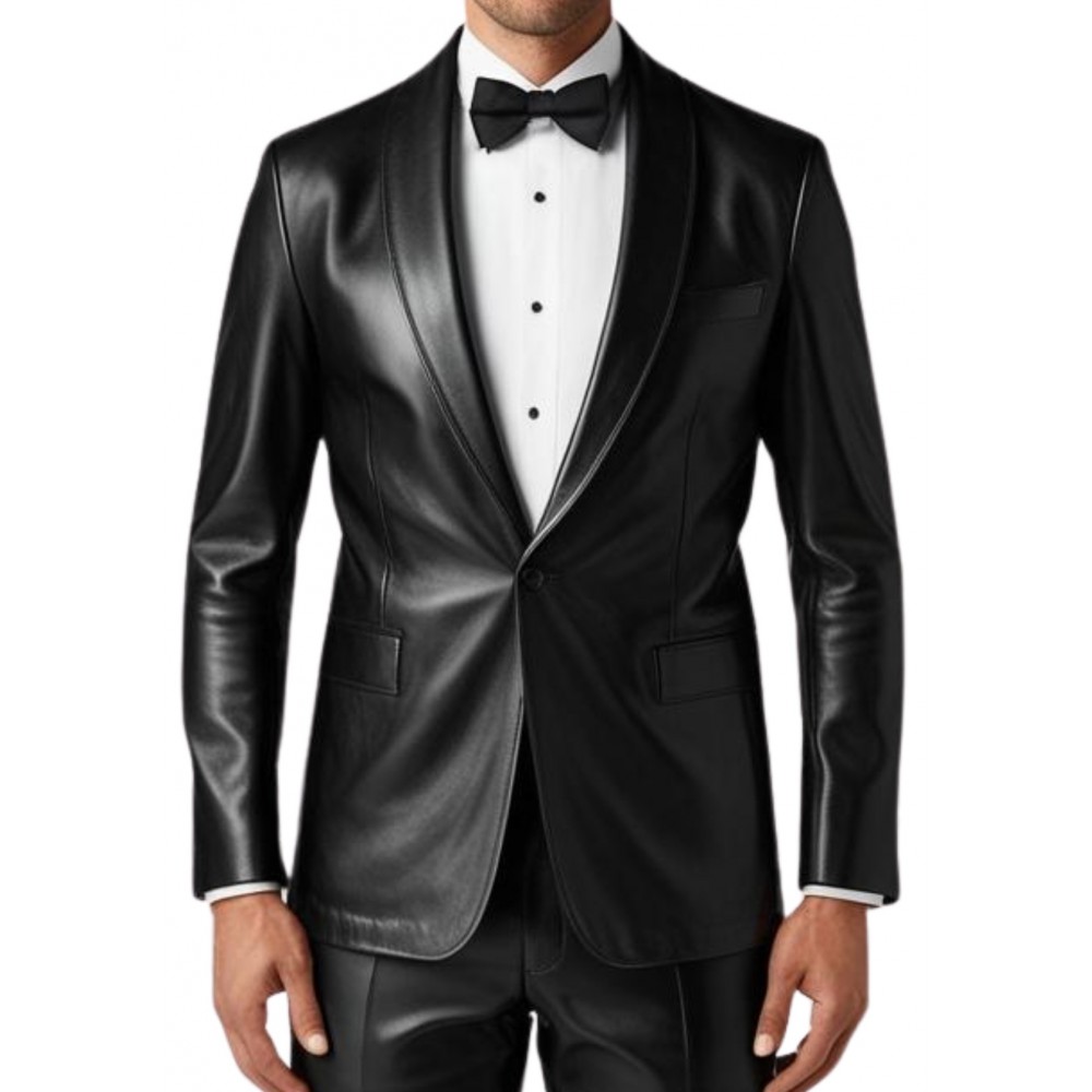 Blazer cuir homme col chale avec deux fentes au dos agneau modèle Thierry