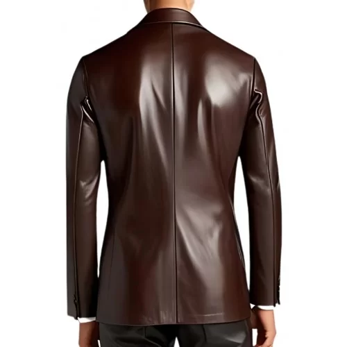 Veste blazer col chale en cuir d'agneau marron modèle lukas